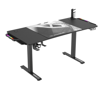 Biurko gamingowe Ultradesk LEVEL V2 LED RGB (Czarno-Białe) (elektryczna regulacja)